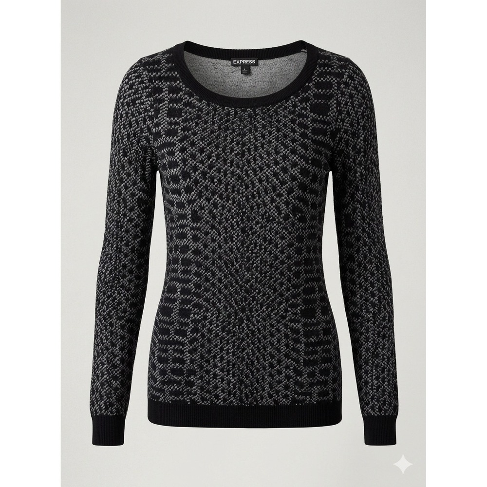 Express Pullover Sweater XS Black Silver Snake Textured‎ Knit Lightweight Shirt